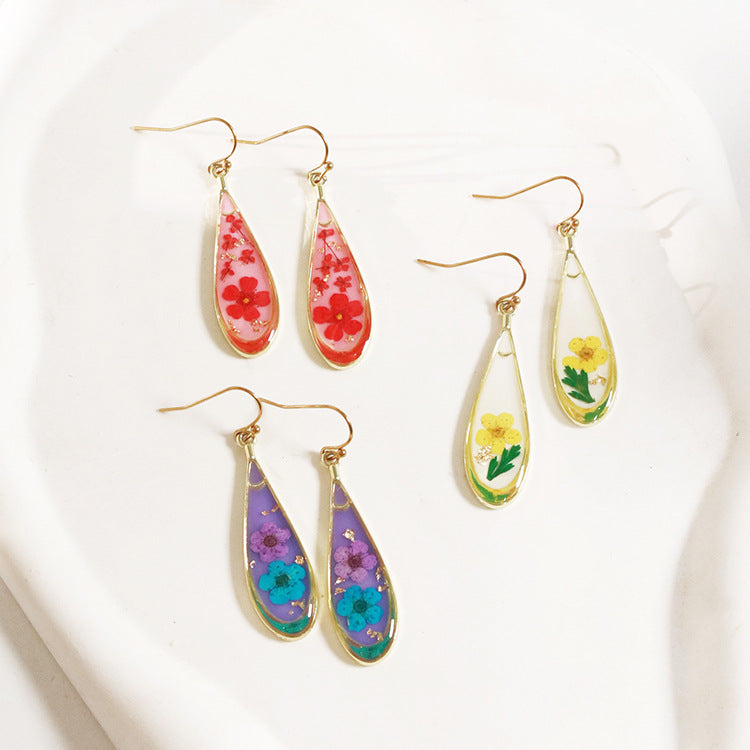 Wholesale 6pcs/pack Herbarium Resin Colorful Dried Flower Earrings
